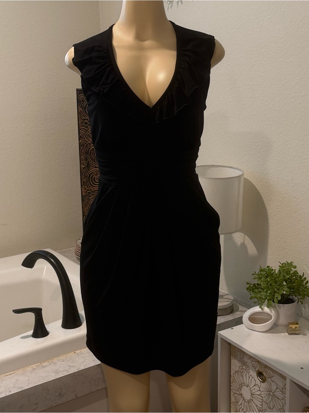 BCX Black Ruffle V-Neck Dress – Size Large